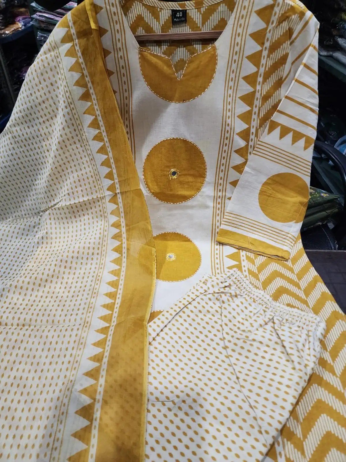 Ajrakh Elegance Cotton Suit Set - Jaipuri Print Close Up Detail