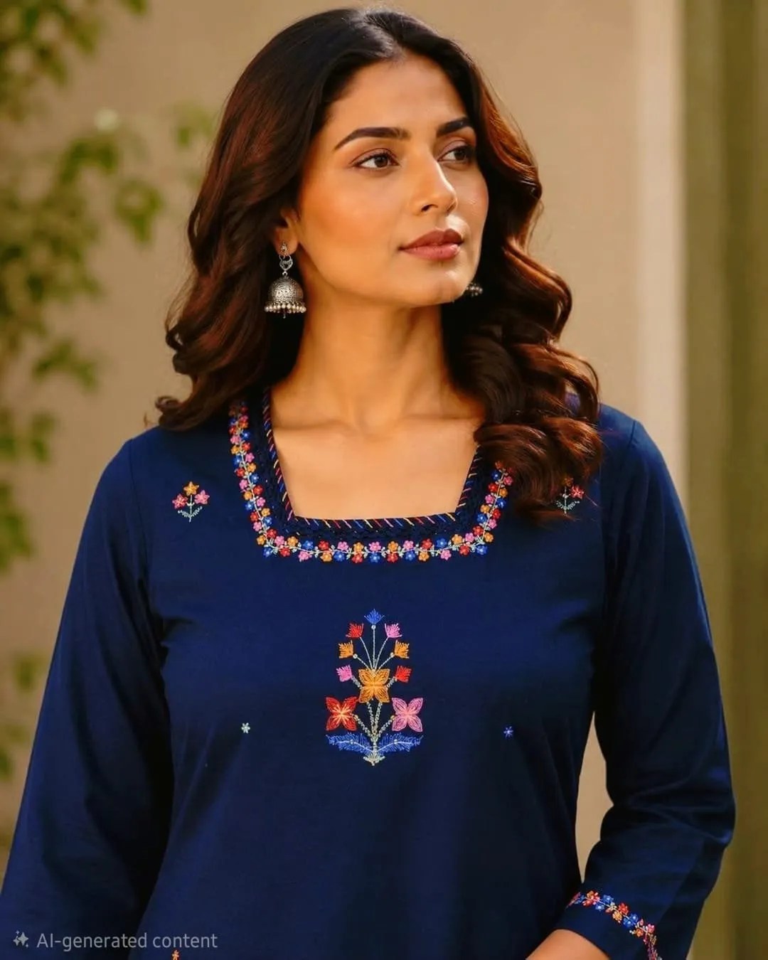Elegant Embroidery 3-Piece Cotton Set - Handblock Printed Cotton Kurti Set by Jaipur Cloth