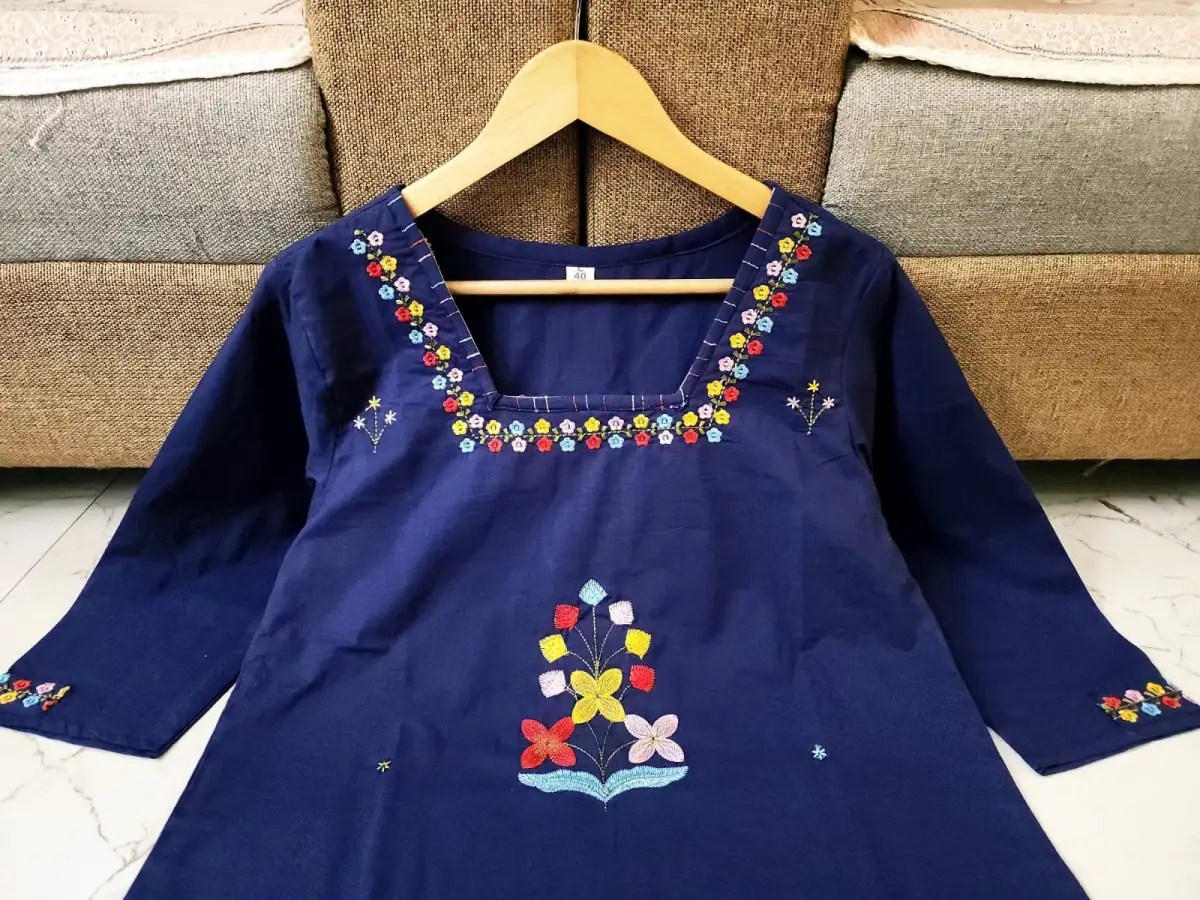 Elegant Embroidery 3-Piece Cotton Set - Handblock Printed Cotton Kurti Set by Jaipur Cloth
