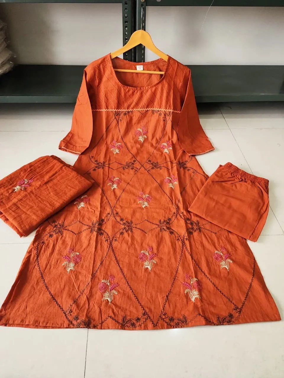 Elegant Cotton Embroidery Set - Handblock Printed Cotton Kurti Set by Jaipur Cloth