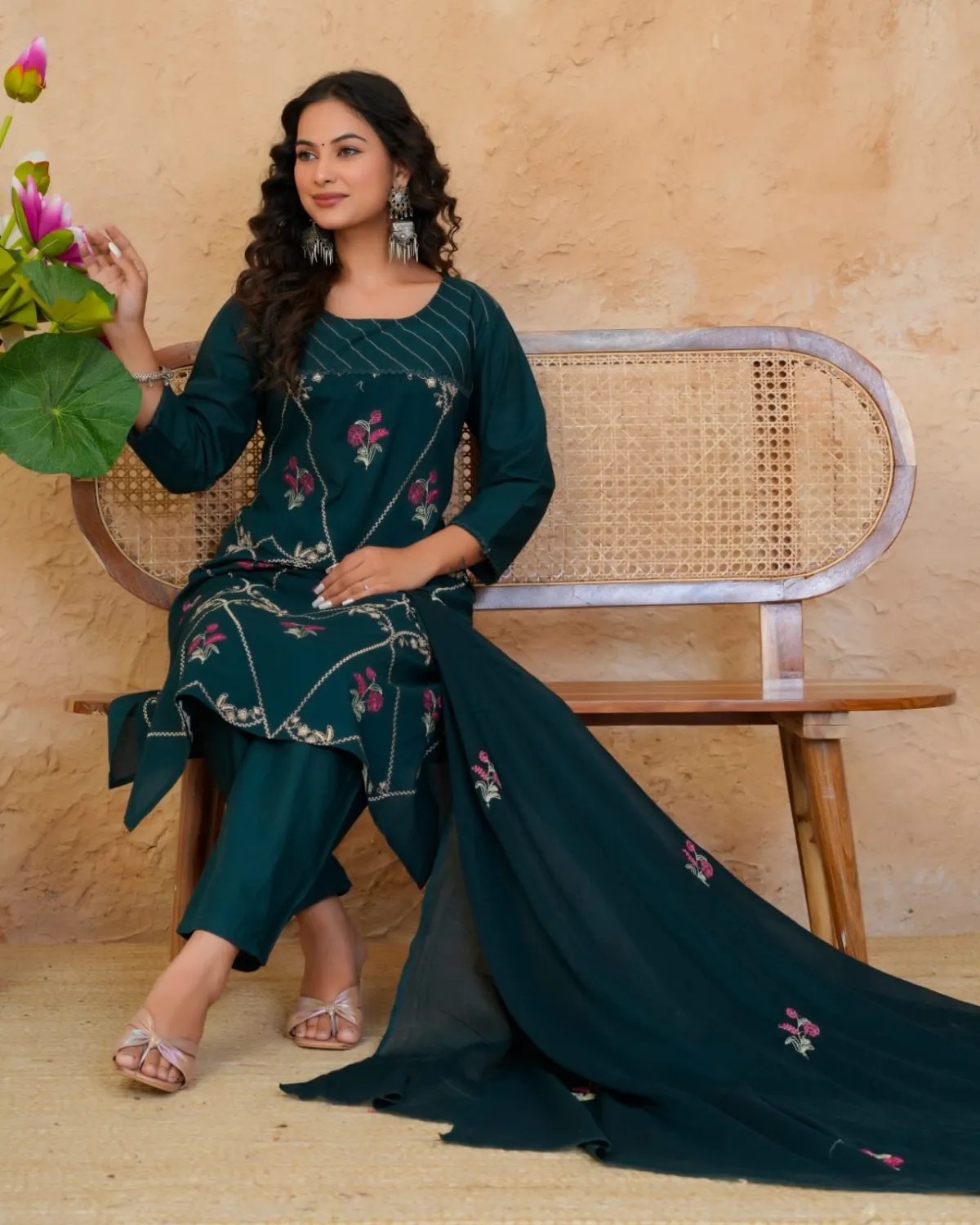 Elegant Cotton Embroidered Set - Handblock Printed Cotton Kurti Set by Jaipur Cloth