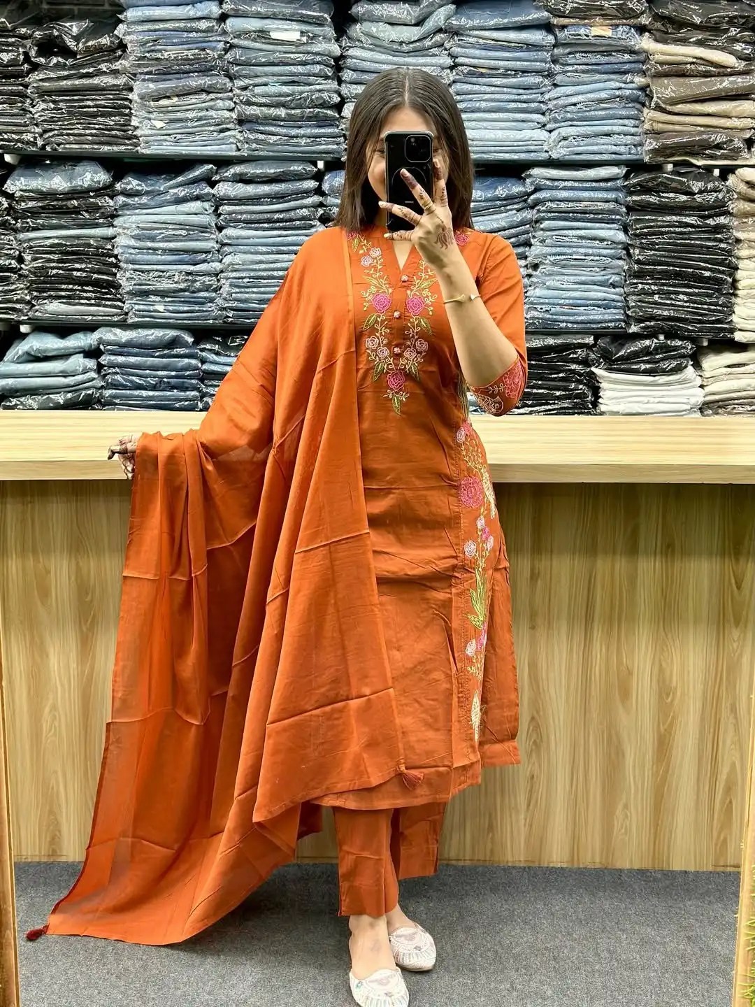 Elegant Embroidered Cotton Suit Set - Handblock Printed Cotton Kurti Set by Jaipur Cloth