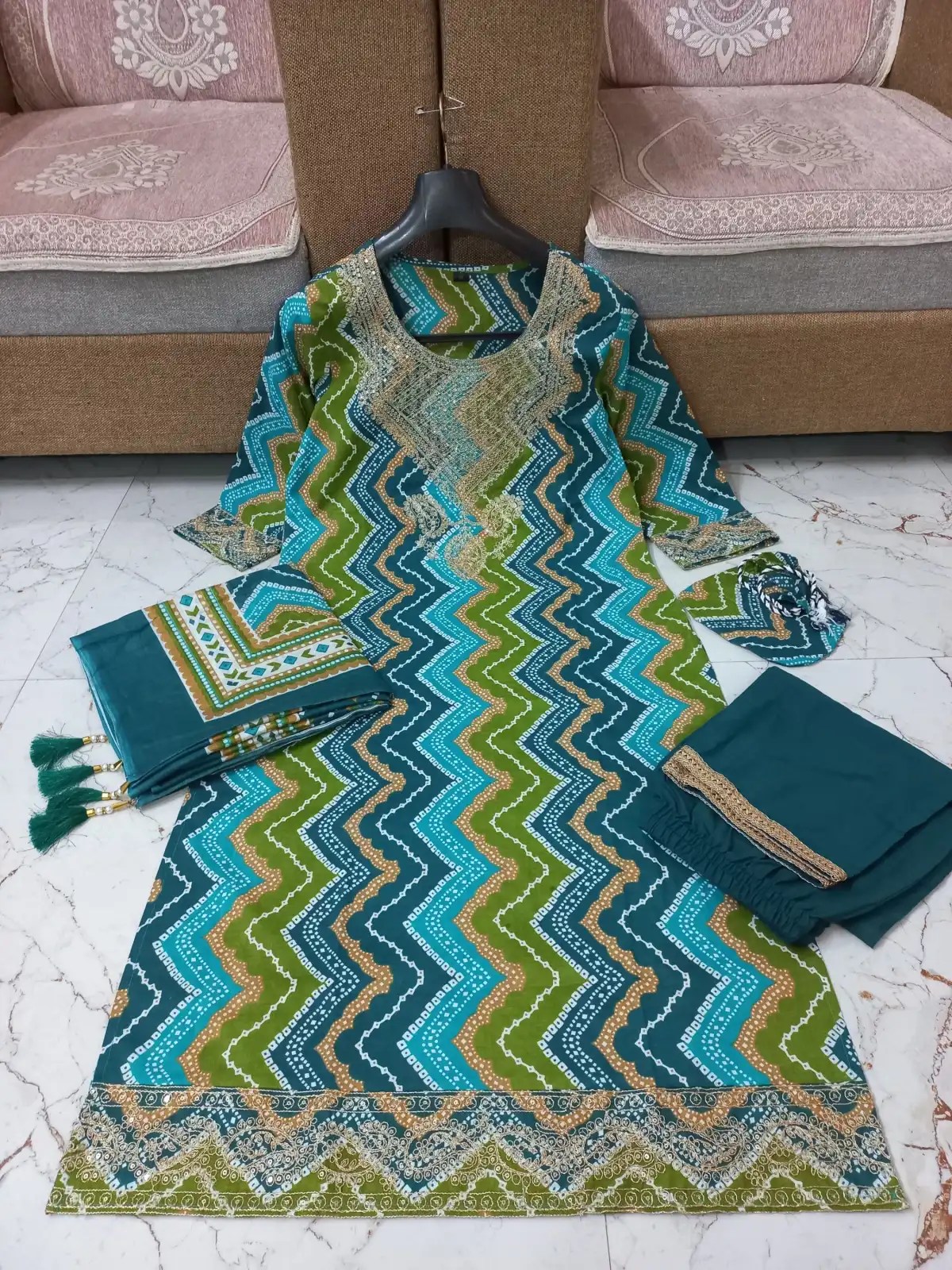 लहरिया बांधनी राखी स्पेशल - Handblock Printed Cotton Kurti Set by Jaipur Cloth
