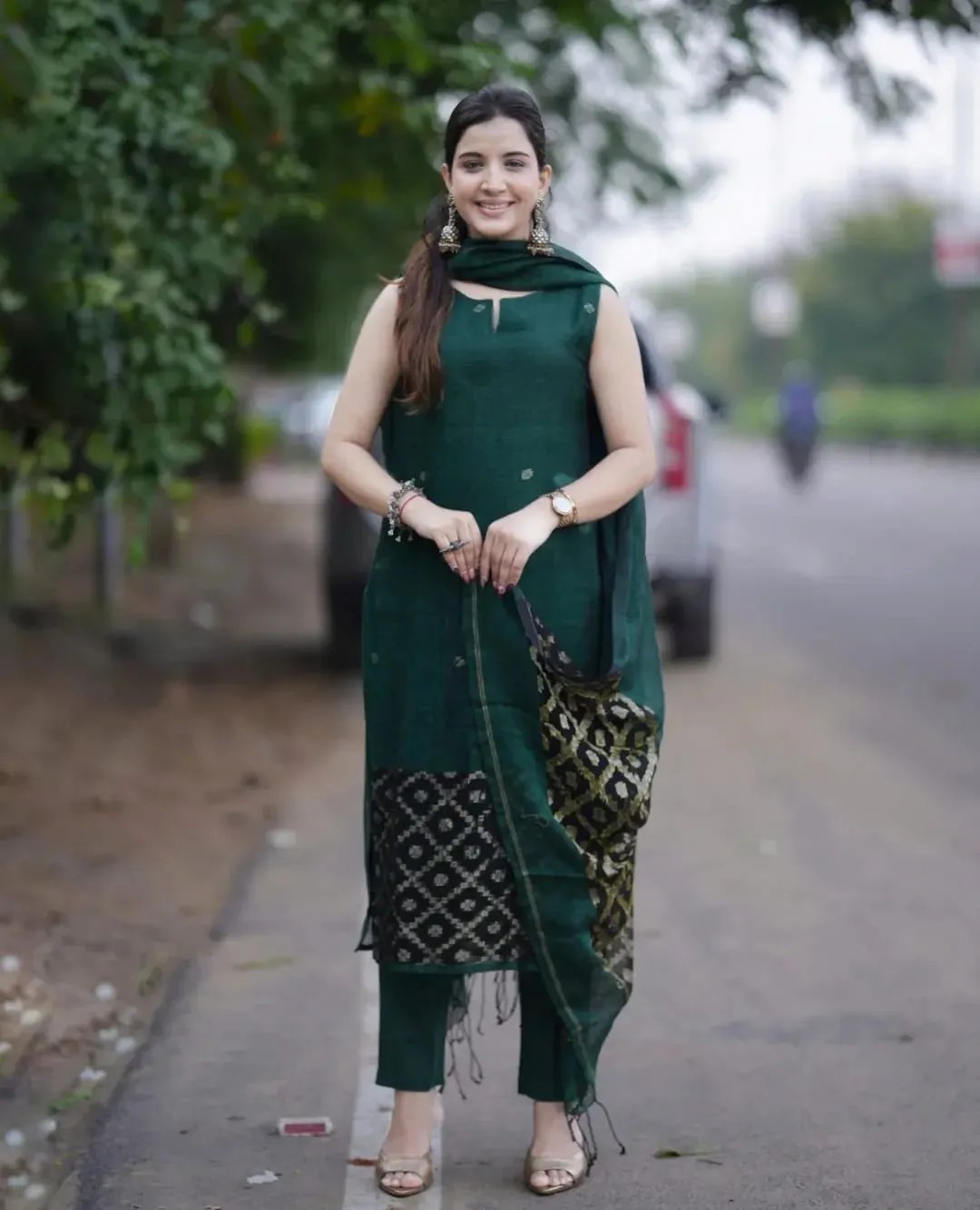 Festive Ready Jamdani Suit - Handblock Printed Cotton Kurti Set by Jaipur Cloth