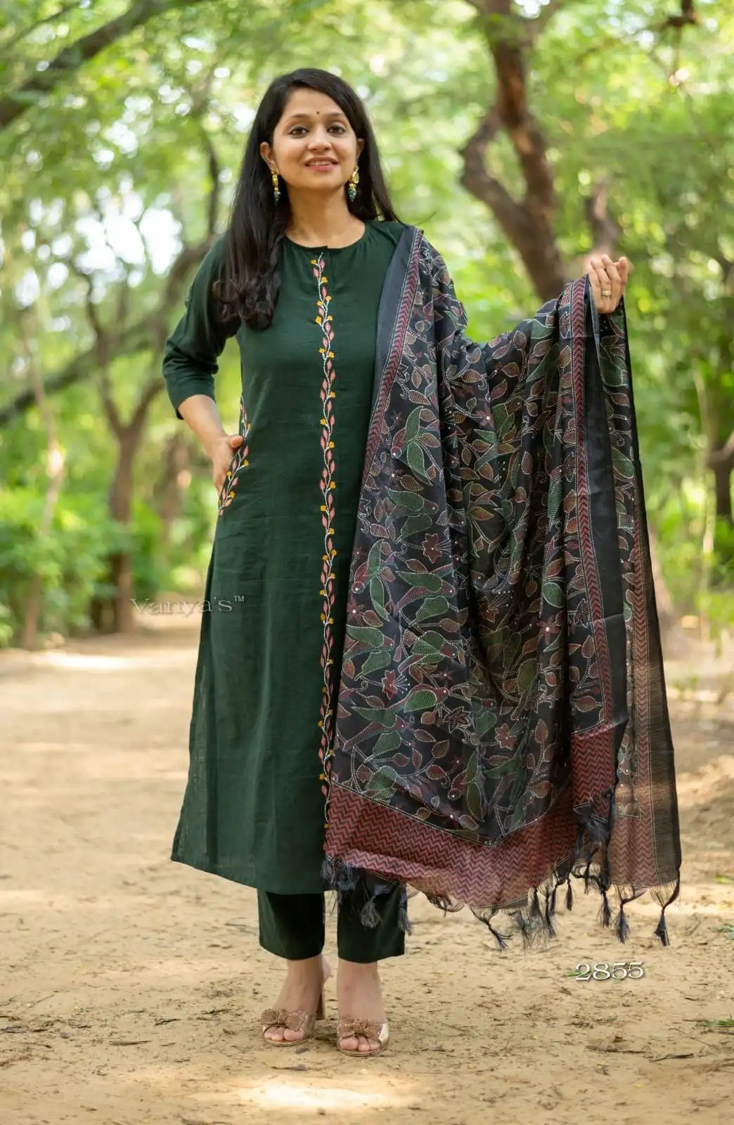 Festival Glam A-Line Suit Set - Handblock Printed Cotton Kurti Set by Jaipur Cloth