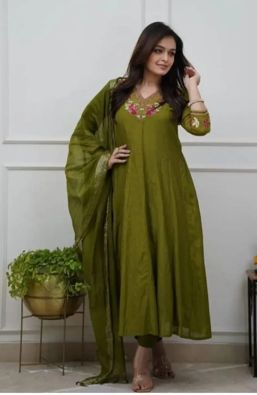 Festive Flare Mul Chanderi Cotton Anarkali Suit - stylish daily wear cotton kurti ensemble | Jaipur Cloth