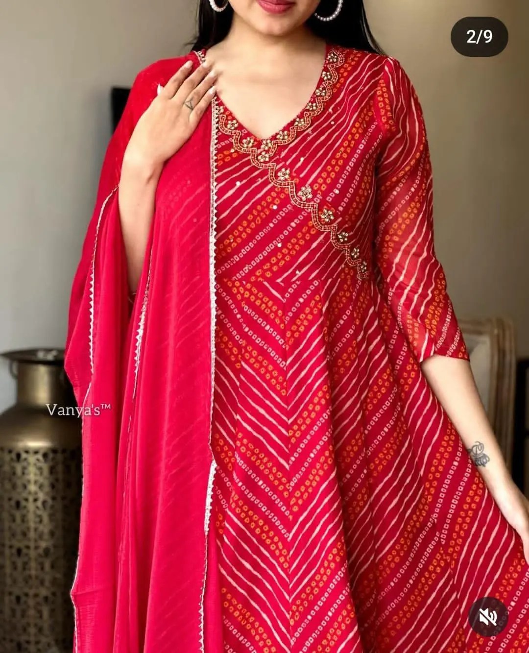Royal Bandhej Pure Cotton Anarkali Suit Front Full View | Jaipur Cloth