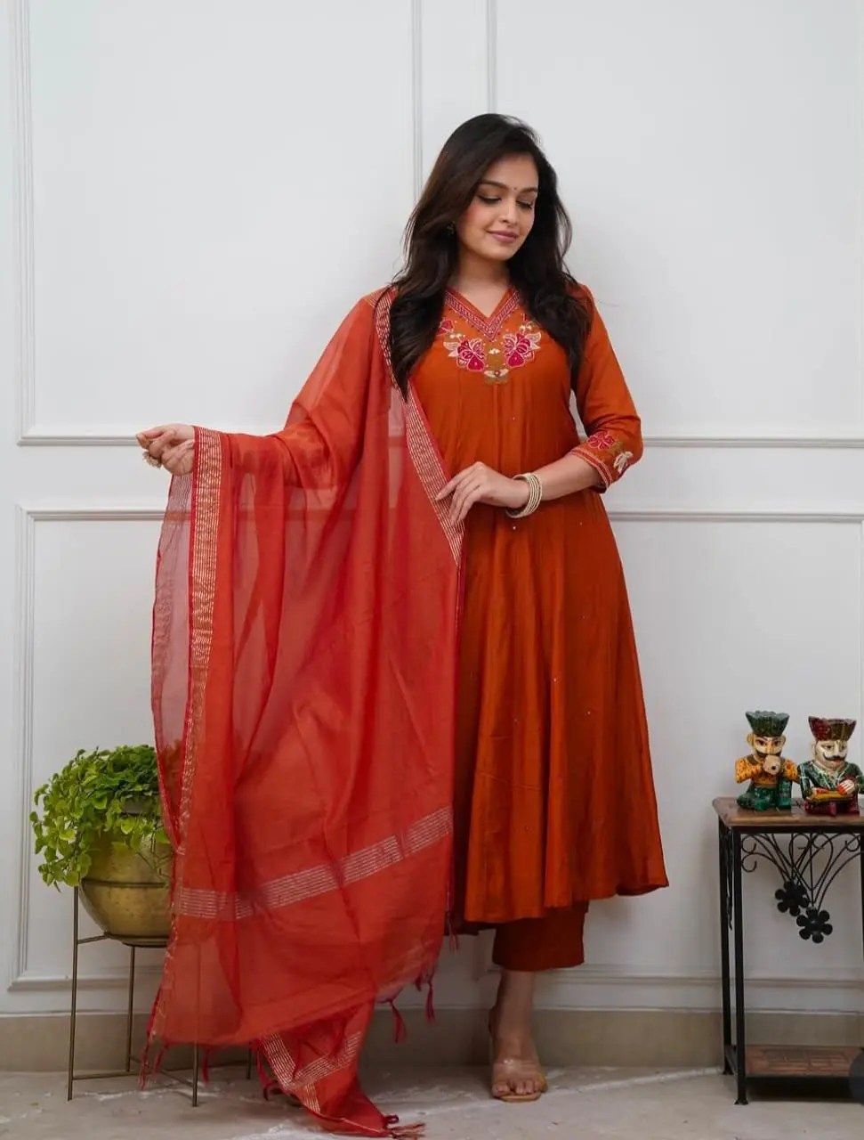 Mul Chanderi Festive Pure Cotton Anarkali Set - designer festive suit set by Jaipur Cloth