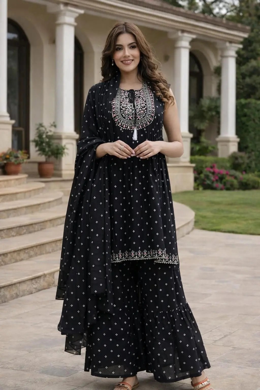 Dreamy Flair Navy Blue Rayon Kurti Suit Set - handcrafted pure cotton women ethnic wear by Jaipur Cloth