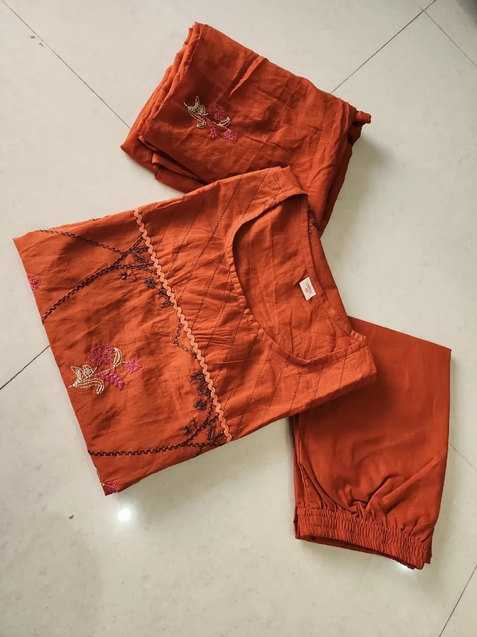 Elegant Embroidered Cotton Suit Set Fabric & Work Detail View | Jaipur Cloth