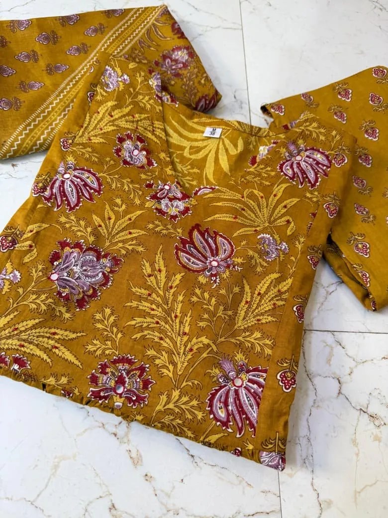 Cotton Fusion Kurti Set Fabric & Work Detail View | Jaipur Cloth