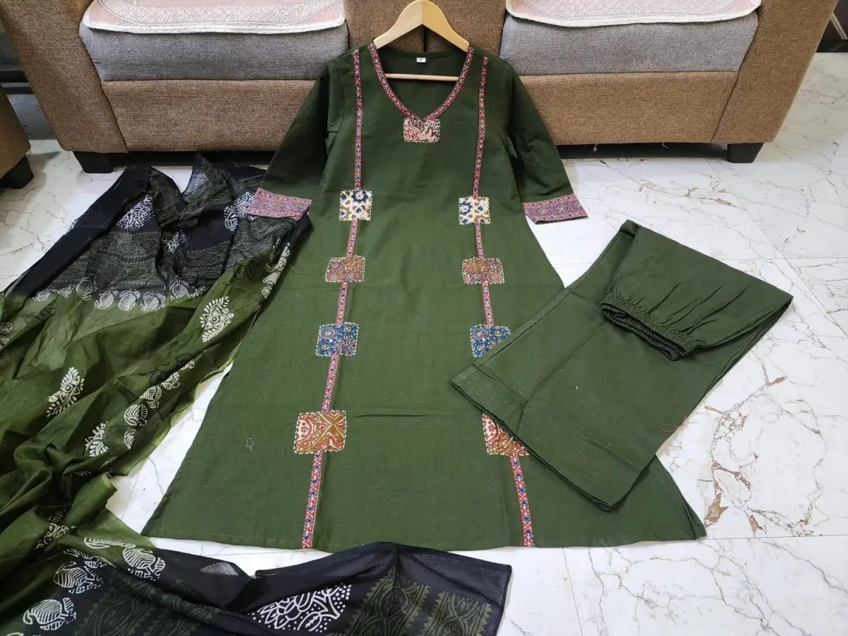 Beautiful Cotton Flex Kurti Set Fabric & Work Detail View | Jaipur Cloth