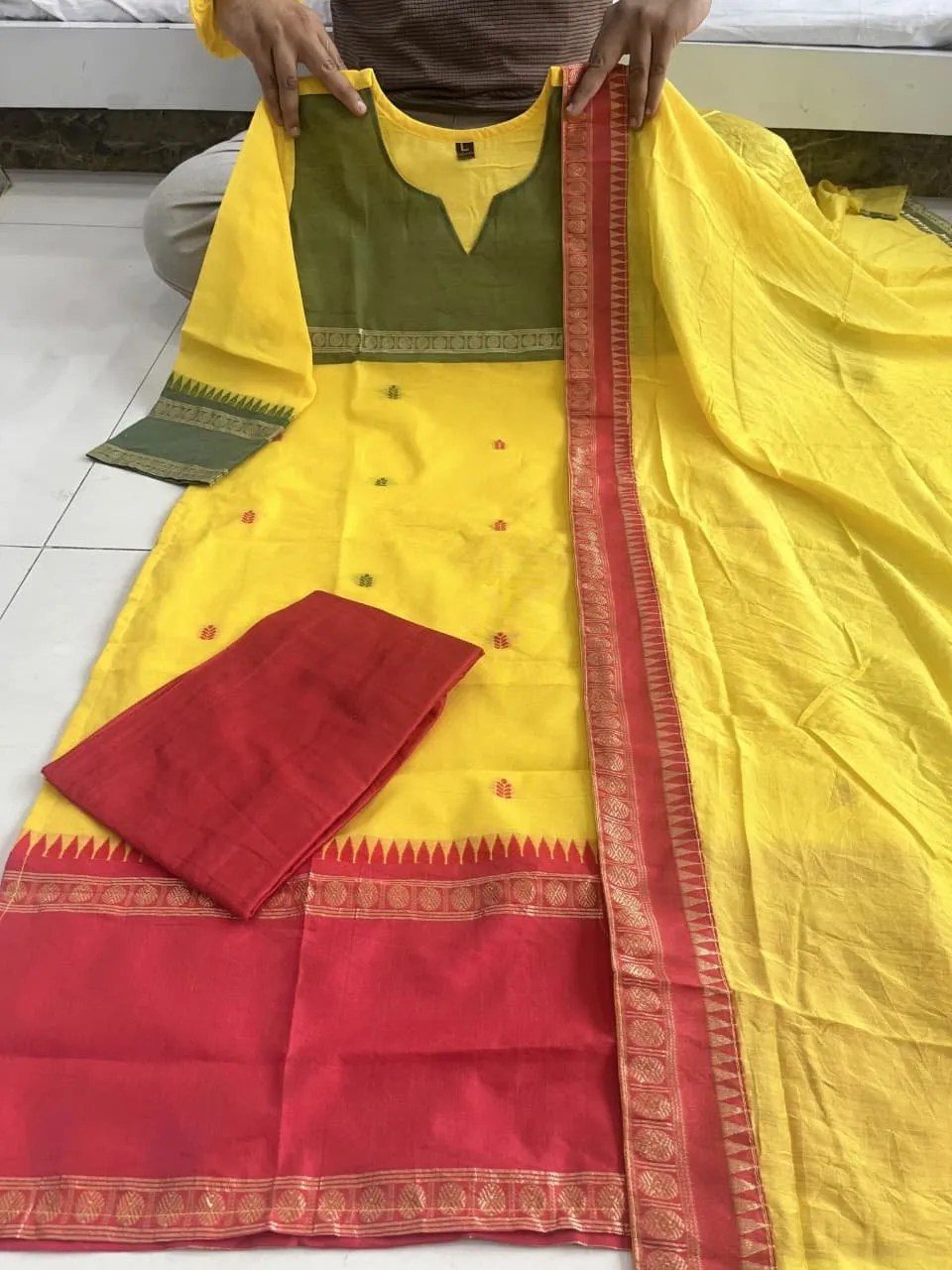 Vibrant Varanika Suit Set Fabric & Work Detail View | Jaipur Cloth