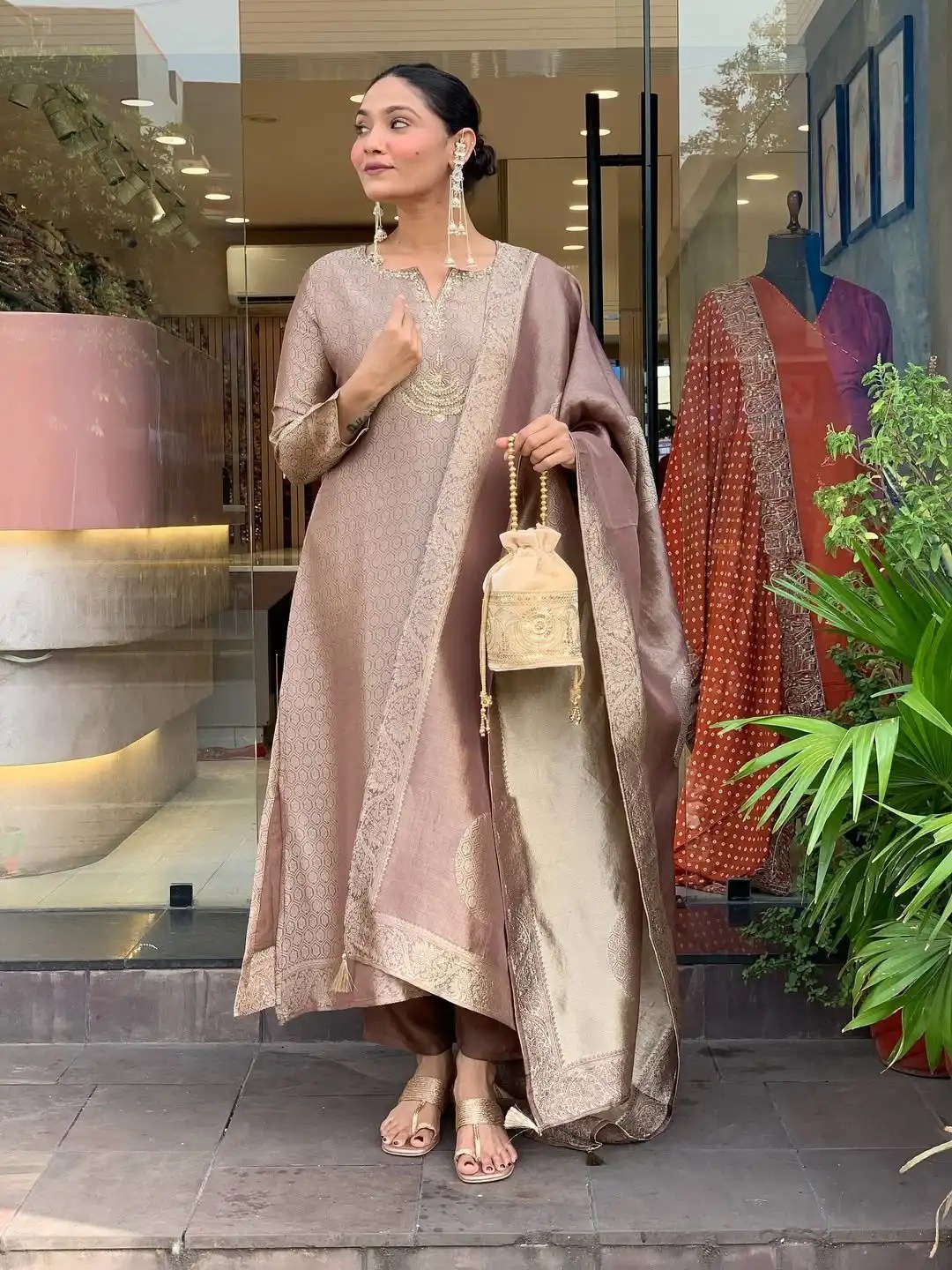 Elegant Kanjivaram Glass Tissue Suit Set Full Length & Fit View | Jaipur Cloth