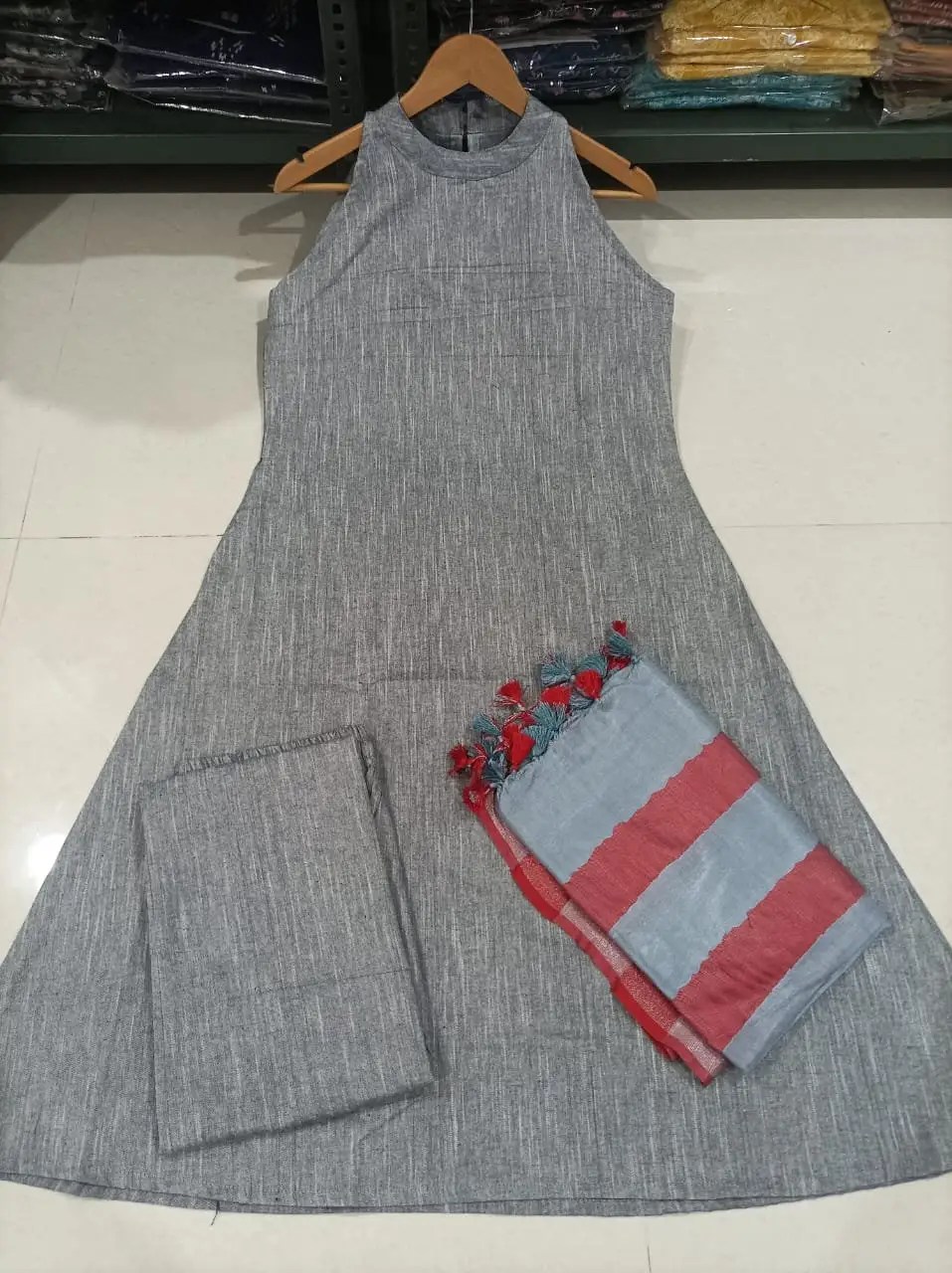 Embroidered Cotton Suit Set Fabric & Work Detail View | Jaipur Cloth
