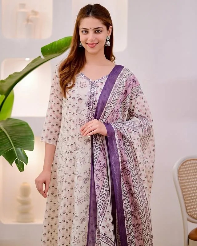 Summer Bliss Pure Cotton Anarkali Suit Set Front Pose - Jaipur Cloth