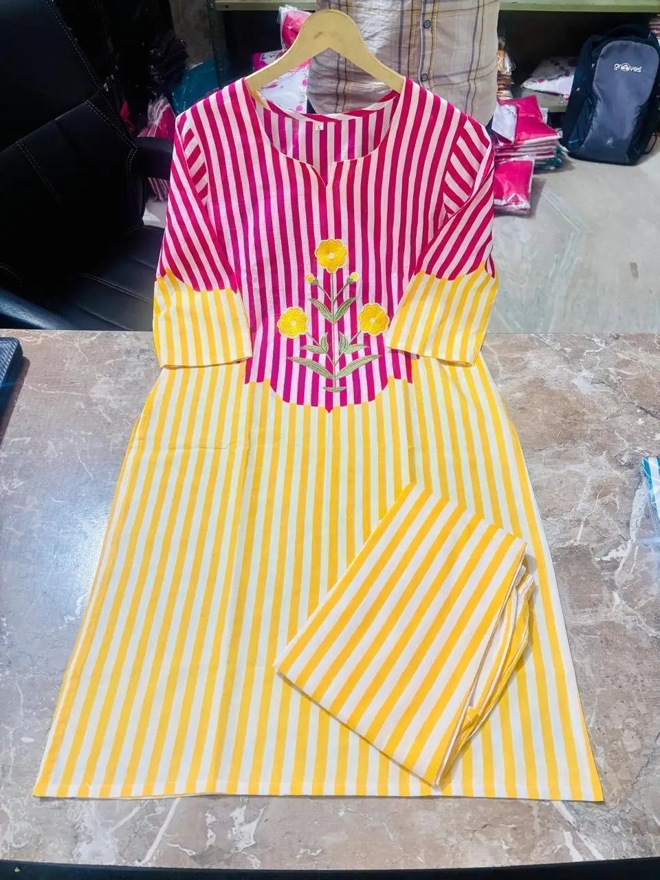 Trendy Striped Co-ord Set Fabric & Work Detail View | Jaipur Cloth