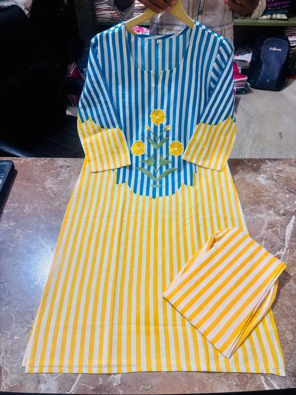 Trendy Striped Co-ord Set Fabric & Work Detail View | Jaipur Cloth