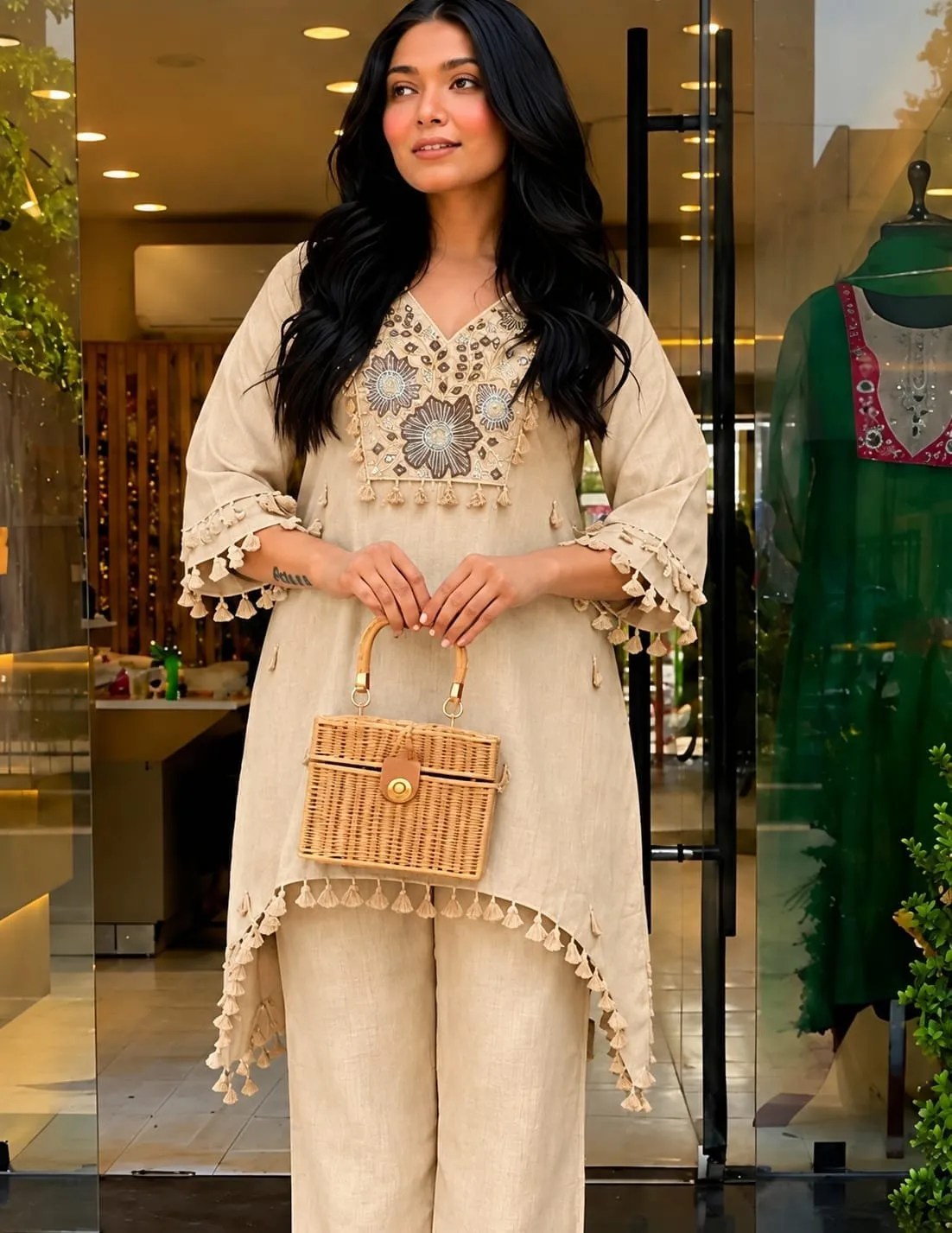 Summer embroidered cotton slub co-ord set, main product view