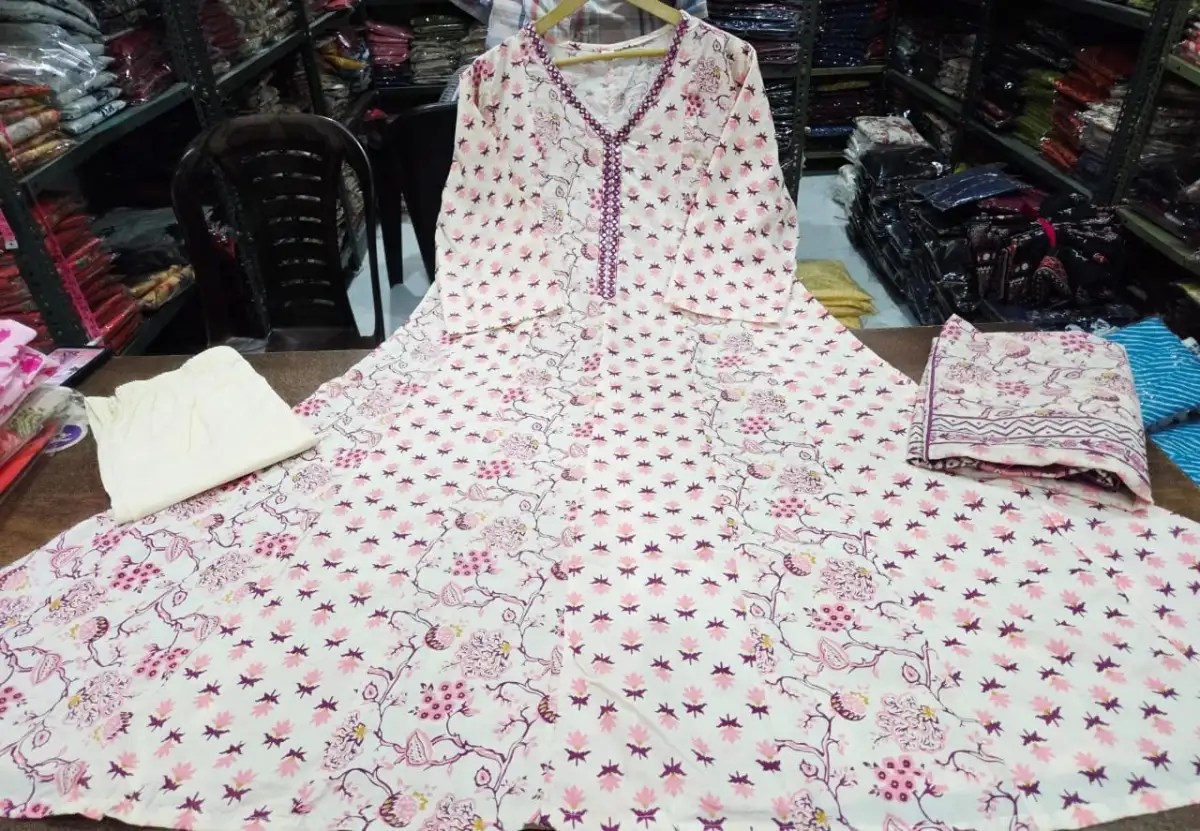 Heavy Mirror Work Embroidery on Anarkali Yoke Detail - Jaipur Cloth