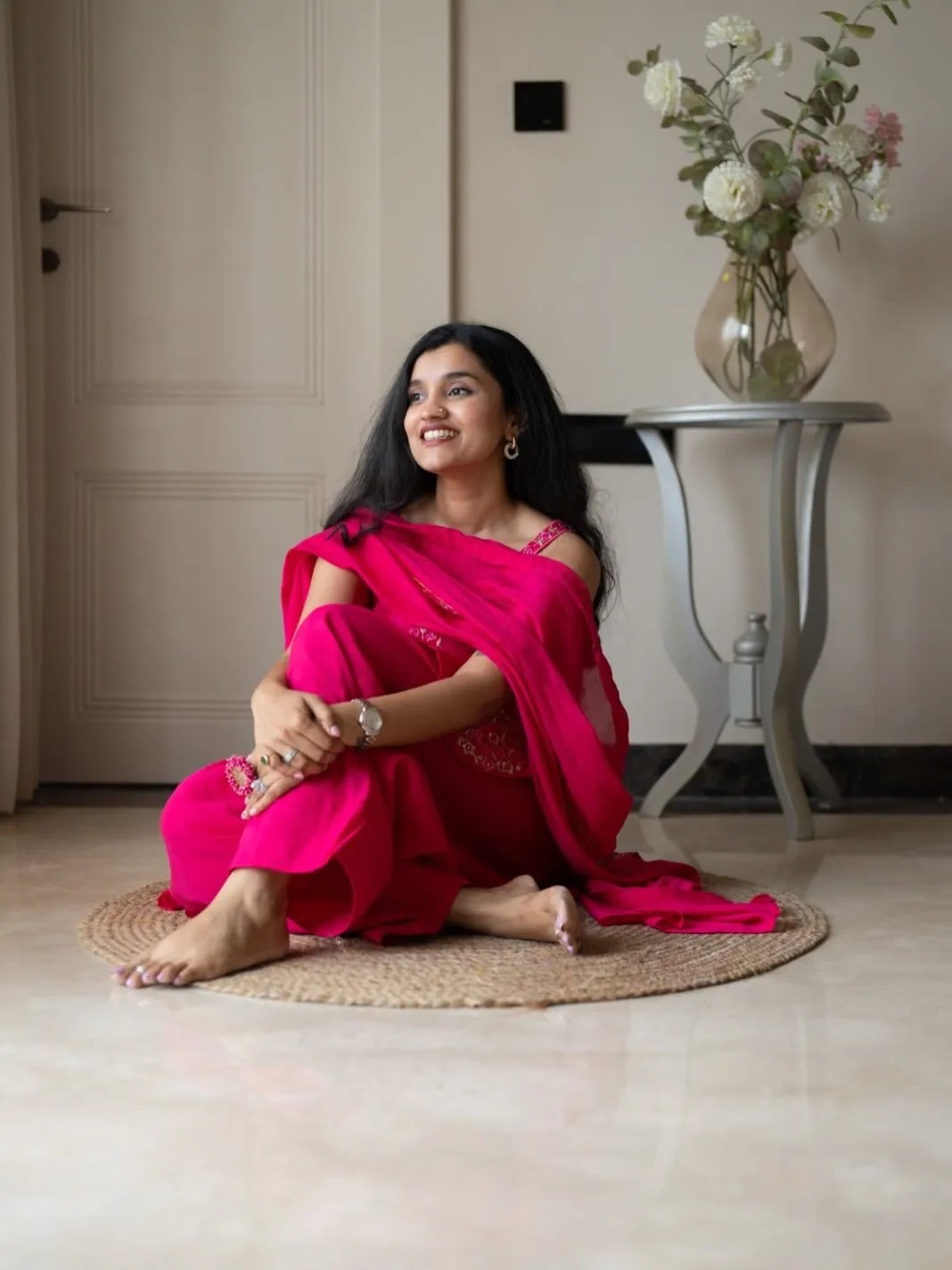Festive Pink Rayon Farshi Pant Suit with Noodle Strap Kurti - Jaipur Cloth