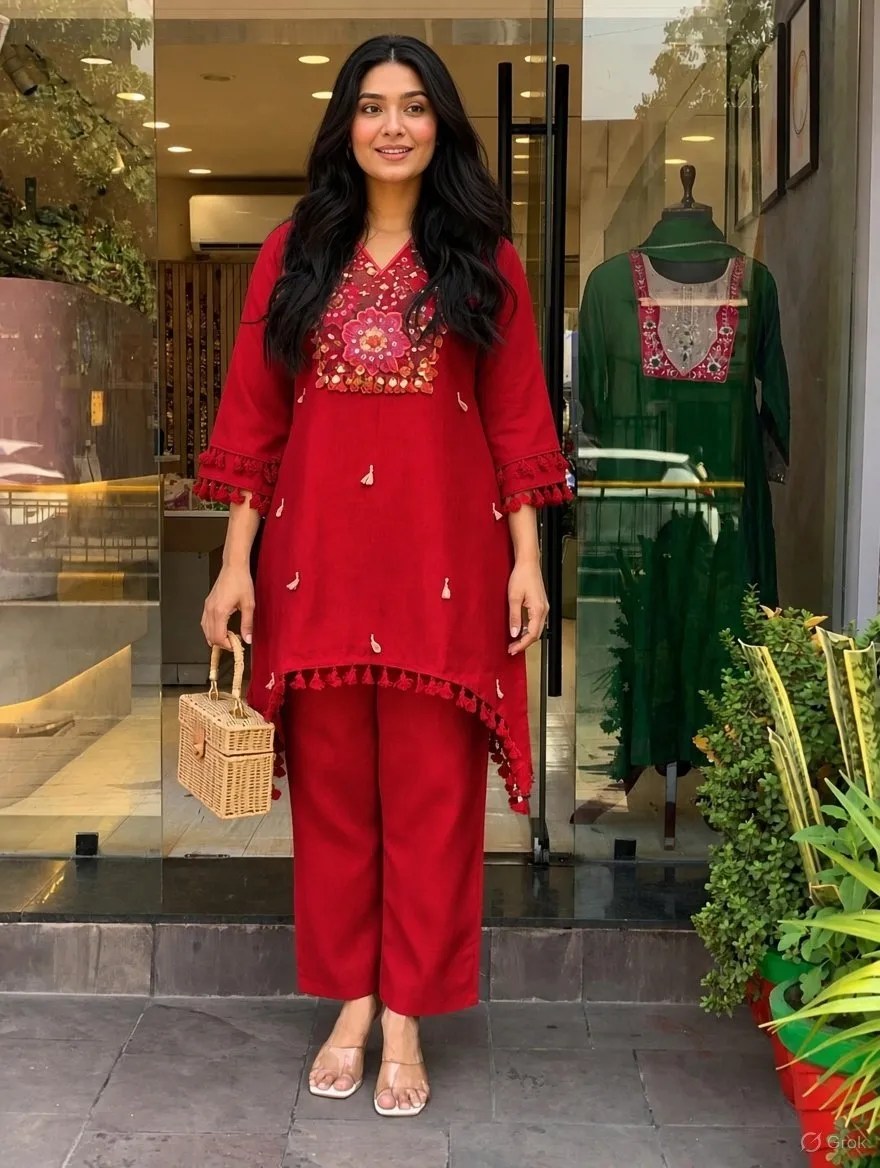 Summer Breeze embroidered cotton slub co-ord set, main product view