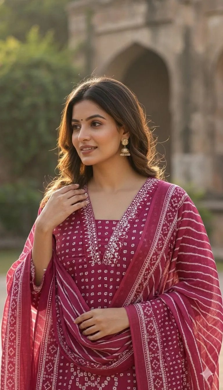 Cotton embroidered suit set showing front panel detail