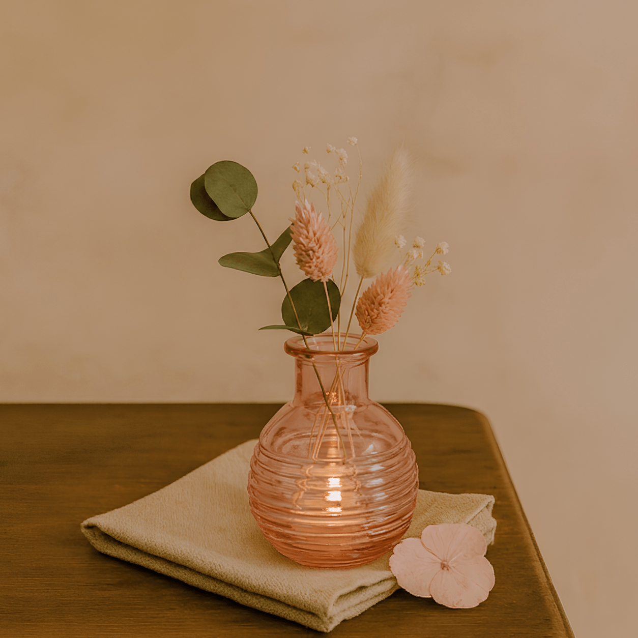 Fiole flacon strié vieux rose