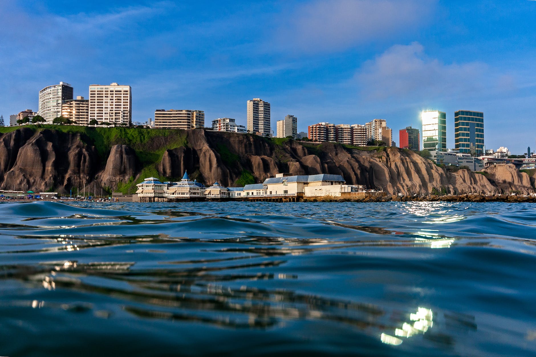 apartment buildings on the cliffs in lima peru