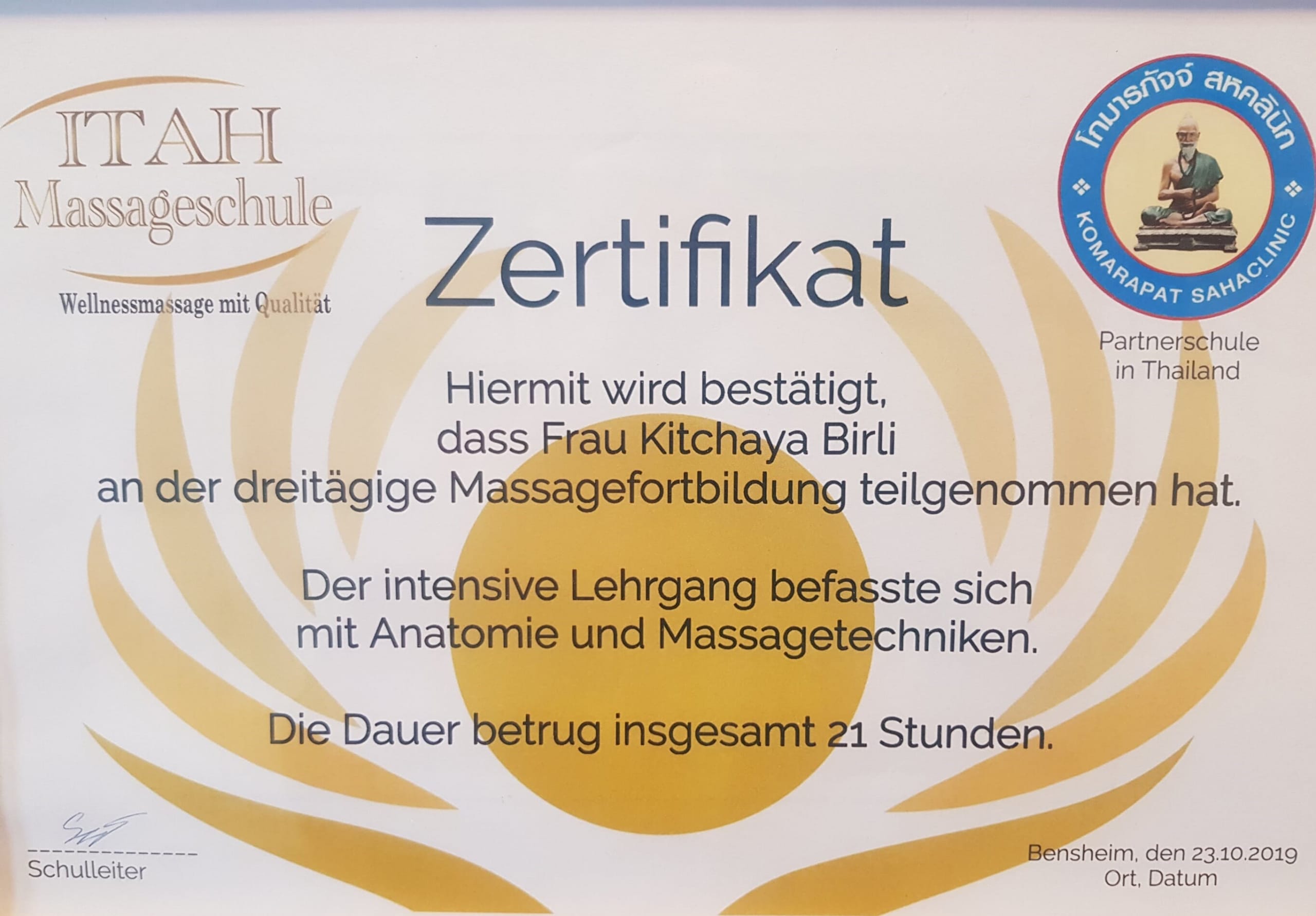 Zertifikat Massage und Anatomie