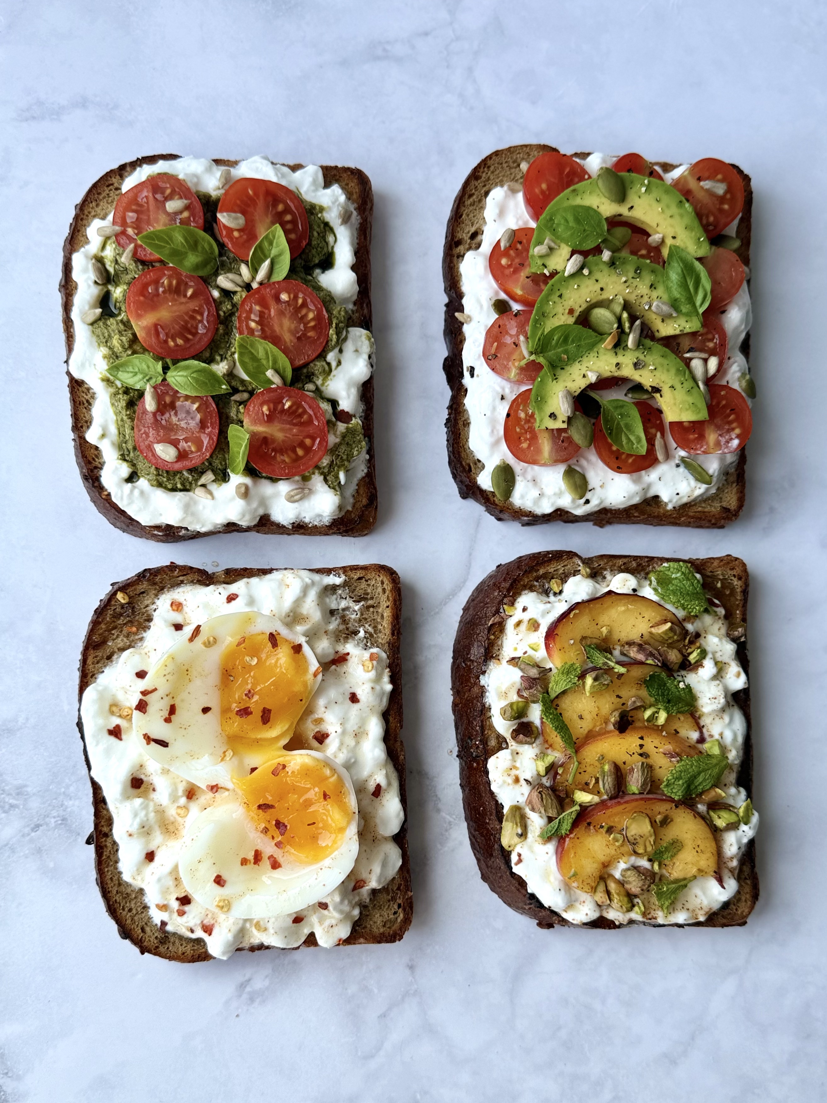 healthy cottage cheese on toast 4 ways