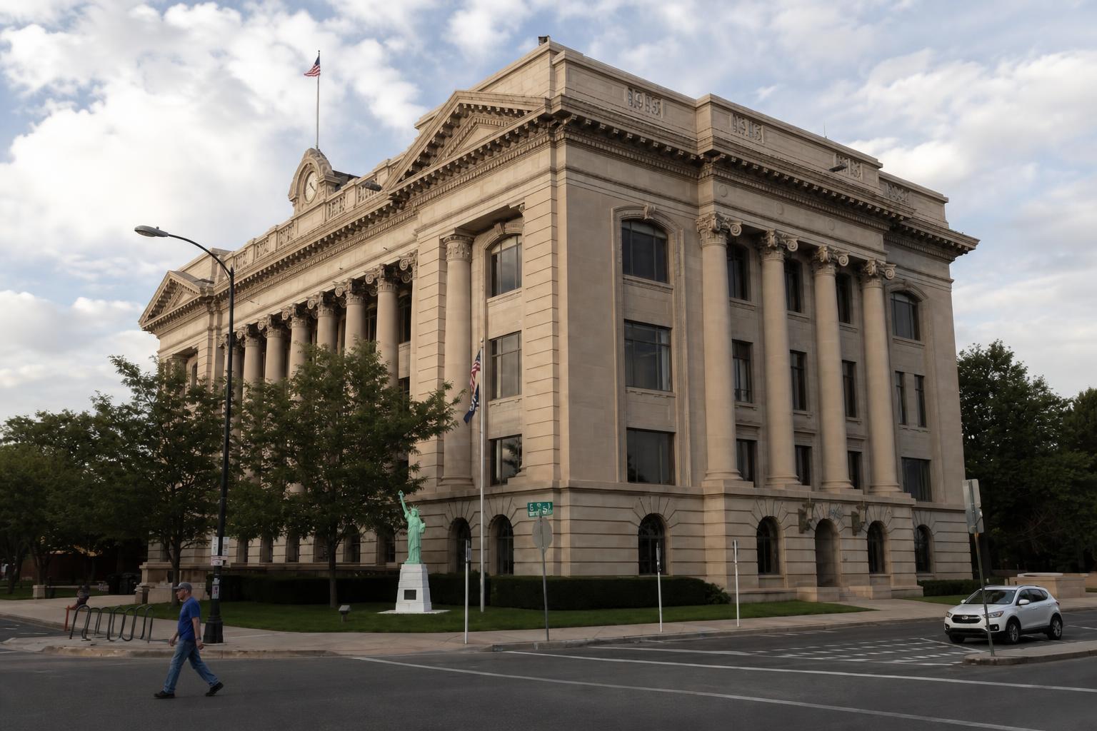 Weld County public meeting room with officials discussing Justice Center voters issue