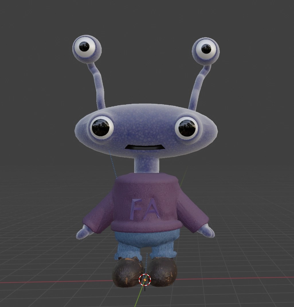 An alien modelled in Blender 4.5.