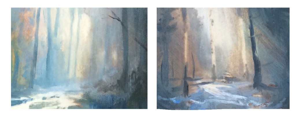 "Snow light" and "Aspens Conversation" Oil, 9x7cm