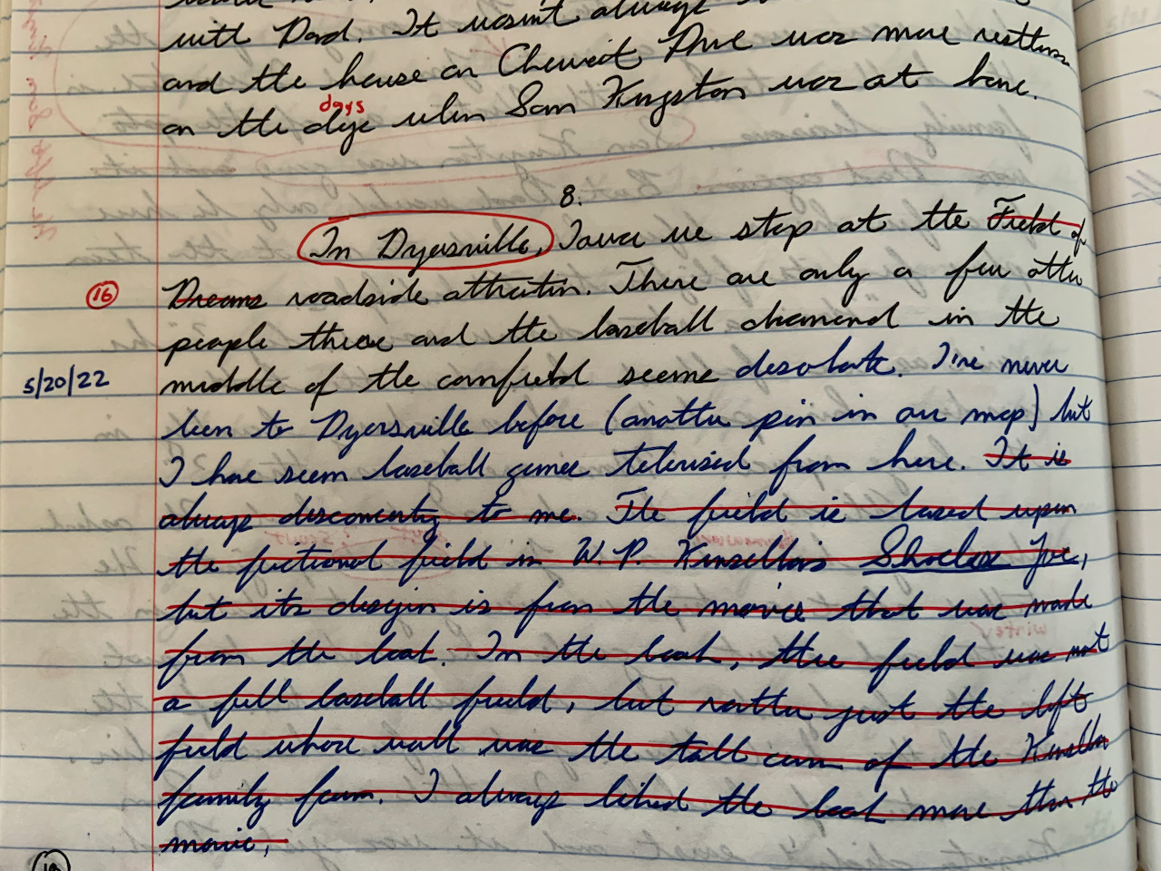 Stopping in mid-sentence and continuing on the next day.