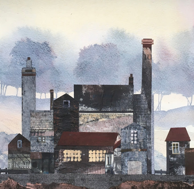 Collage and Watercolour, 47x47cm Framed SOLD