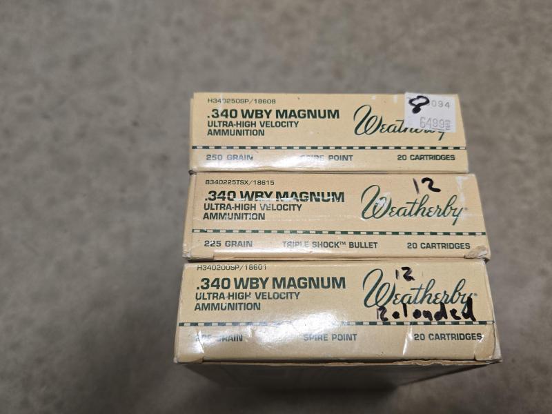 Rifle Ammunition 375H&H, 240 WBY Mag, 340WBY Mag, 7mm WBY. Magnum