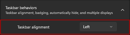 Windows 11 taskbar alignment settings in Intune