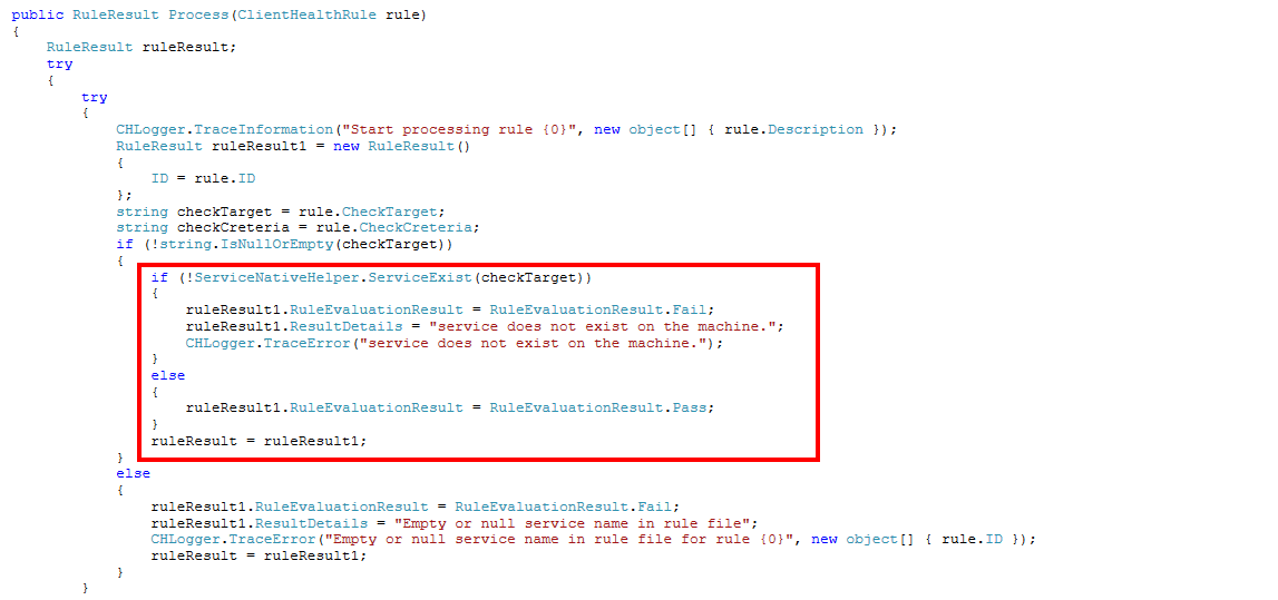 ClientHealthEval service existence log entry