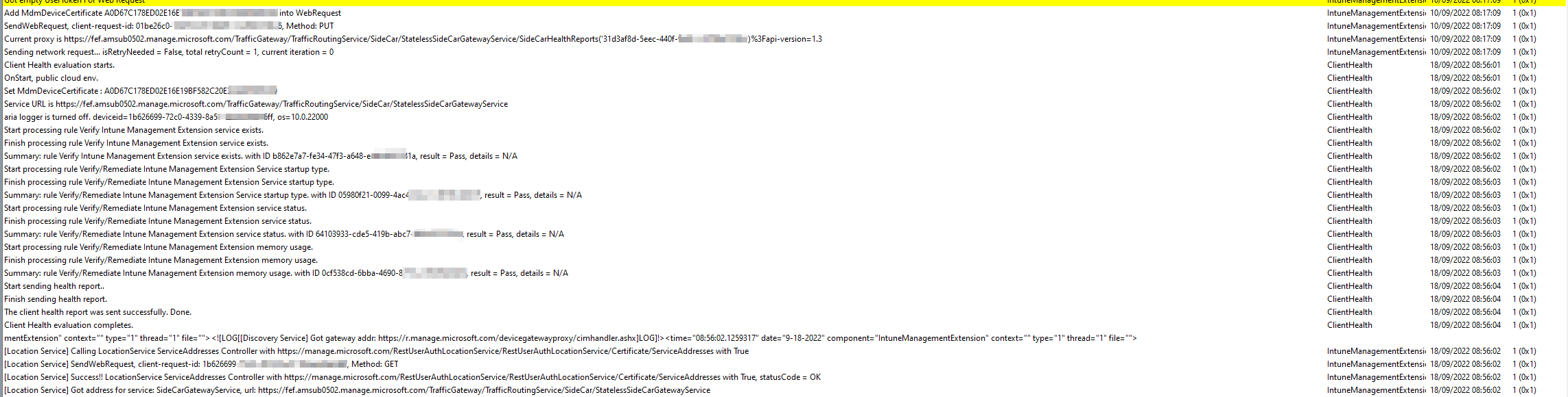 IME Health check log file location