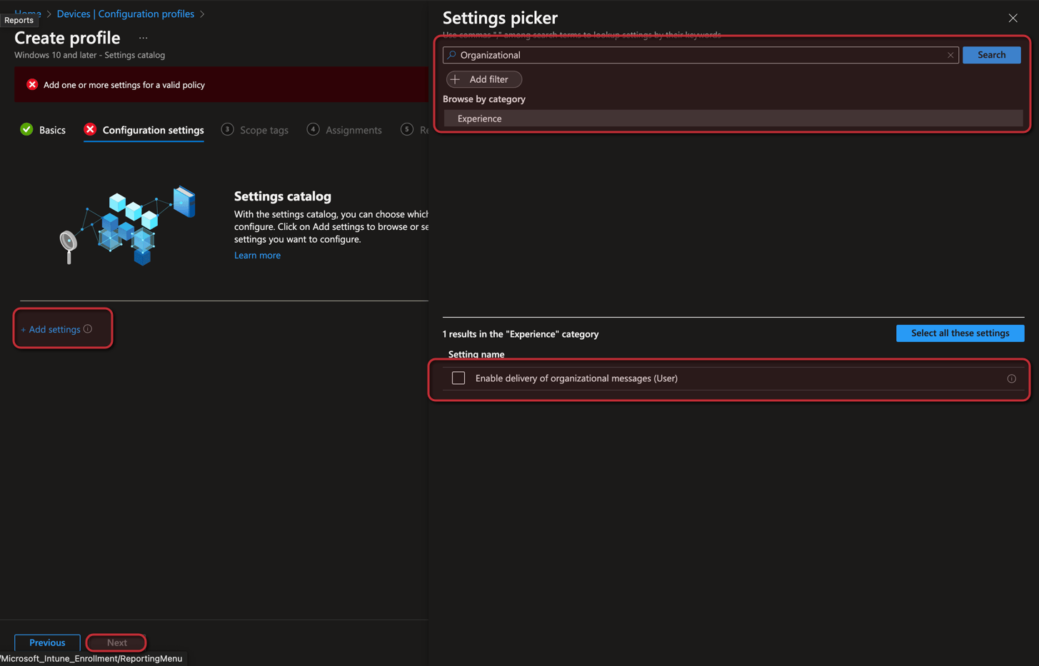 How to setup Organizational messages