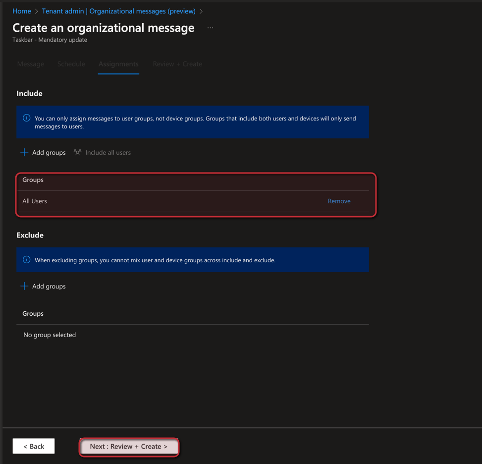 How to setup Organizational messages