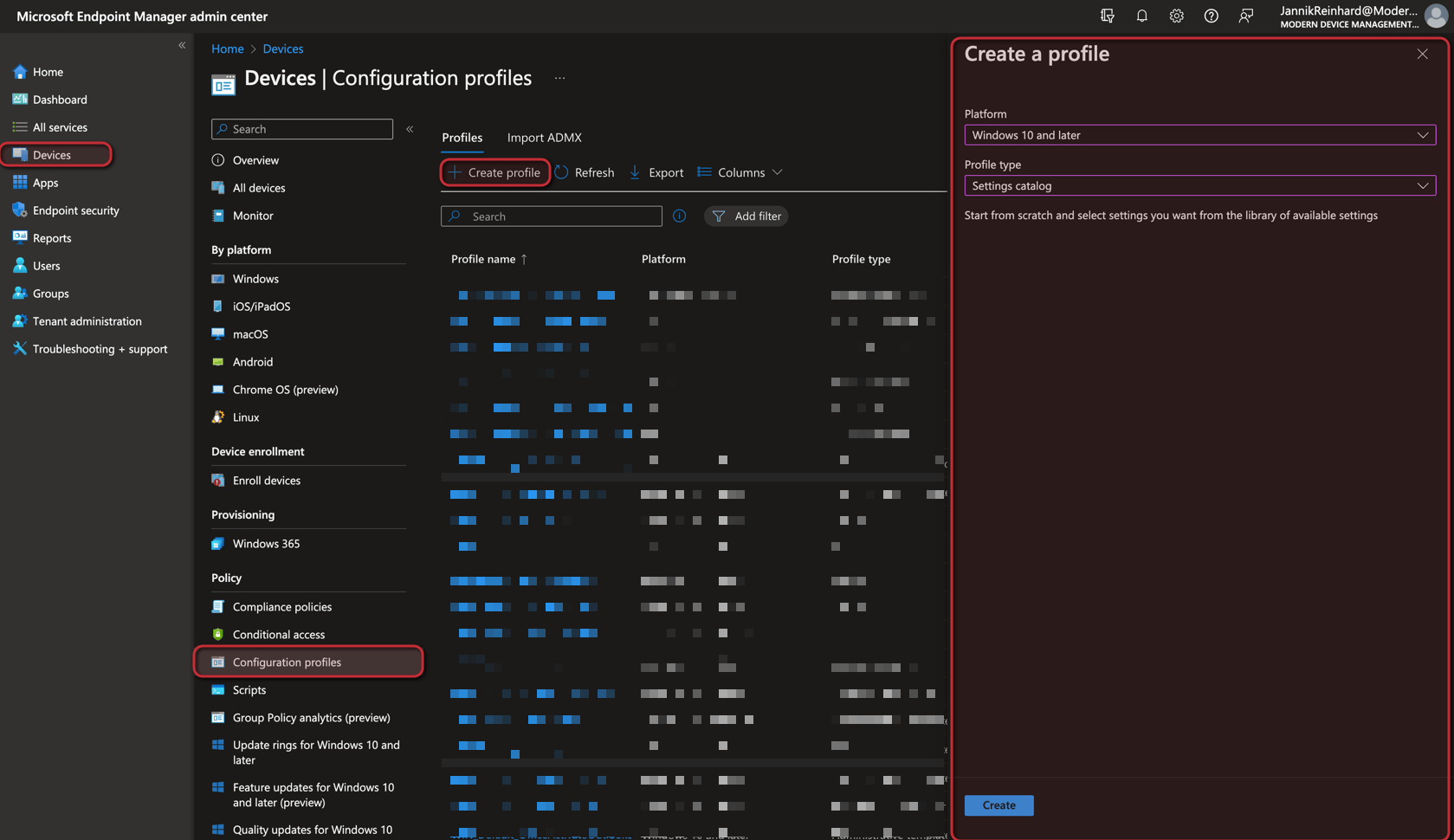 Create a Settings catalog profile to setup Organizational messages