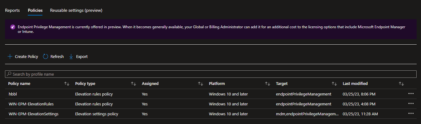 Microsoft Intune Endpoint Privilege Management setup screen