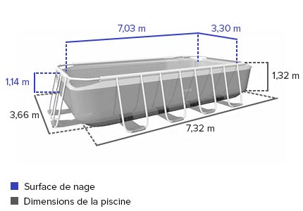 Dorénavant appelées ultra xtr, ces piscines intex sont montées en gamme pour vous offrir un bassin de haute qualité. Piscine tubulaire rectangulaire Intex 7,32 m + filtration et accessoires