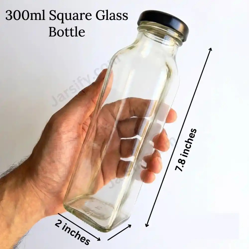 300ml Square Glass Bottle , Square Glass bottle pakistan , fast delivery food grade bottle