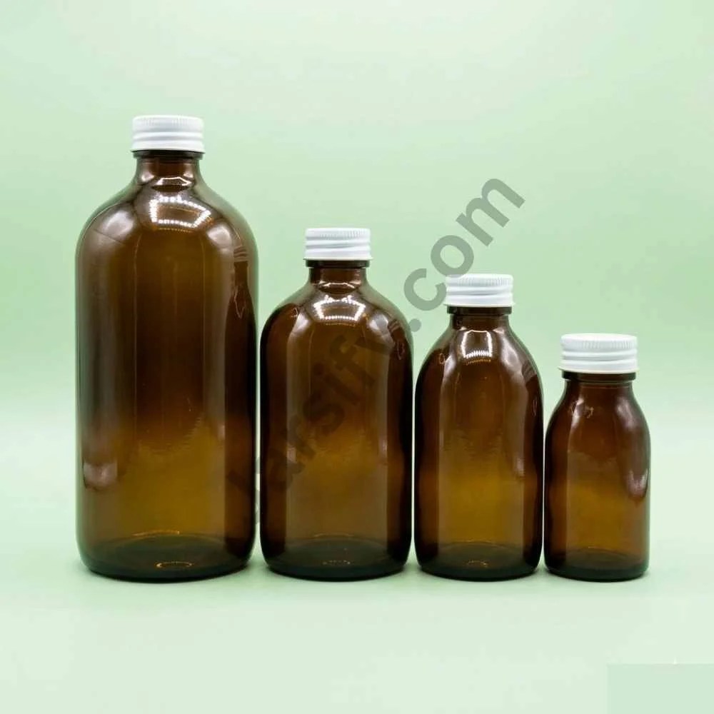 Amber Boston round glass bottle 30ml , 120ml , 250ml , 500ml large size with screw cap for liquid storage and chemical use