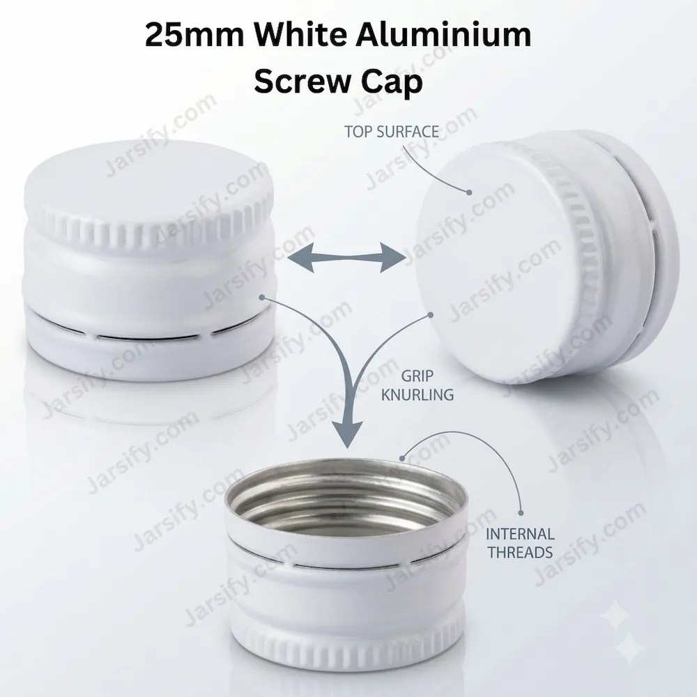 25mm White Aluminium Screw Cap with Tamper Evident Seal