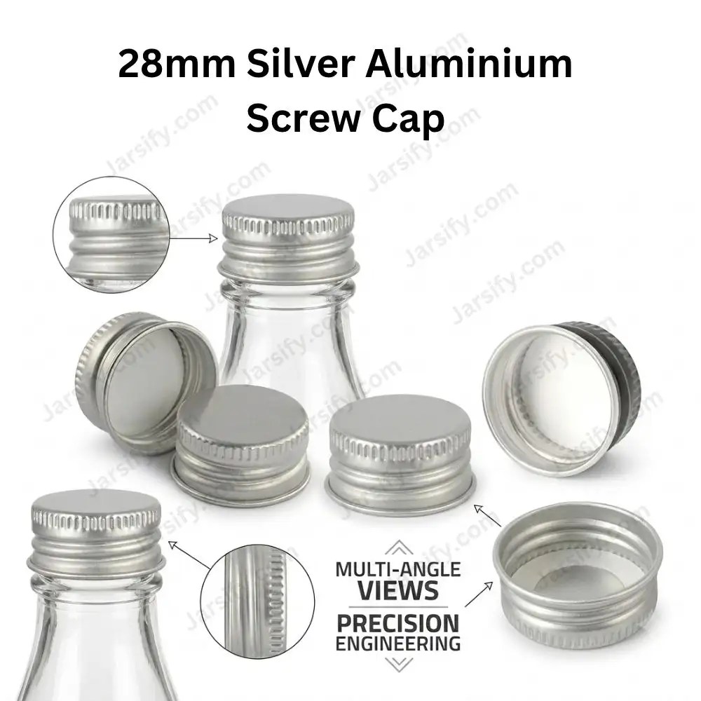 28mm Silver Aluminium Screw Cap for Glass Bottles - Premium Leak-Proof Metal Bottle Cap
