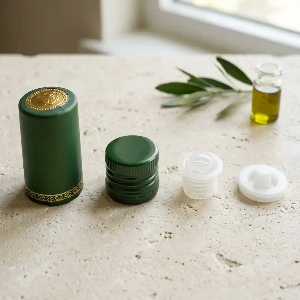 Premium 4-Piece Olive Oil Glass Bottle Cap Set with Pourer & Heat Shrink Sleeve